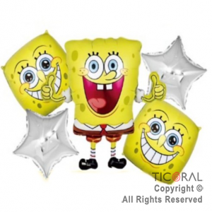 SET DE GLOBOS METALIZADO BOB ESPONJA 5 UNIDADES 